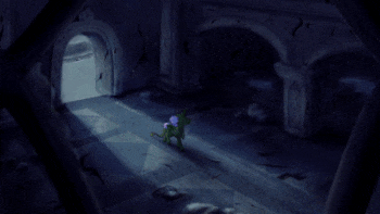 cinematic animation with ghosts in a dilapidated train station